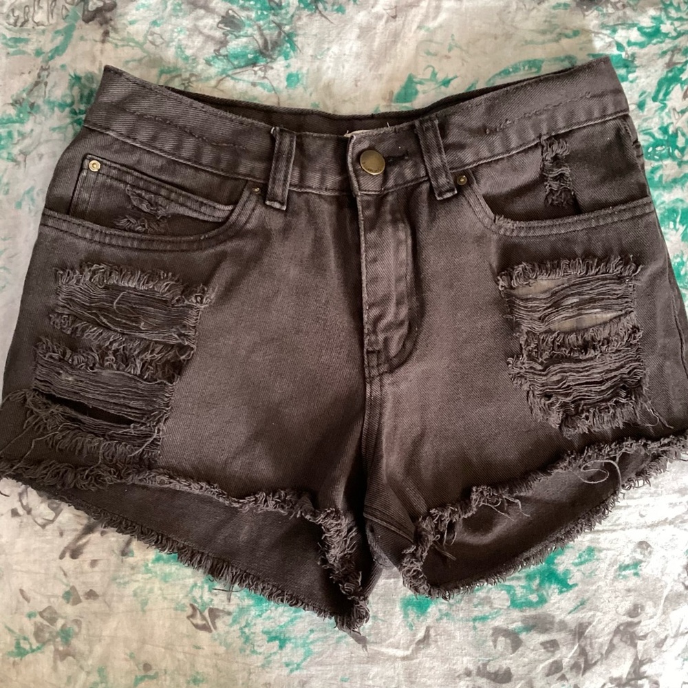 Billabong Charcoal Drift Away Frayed Jean Shorts 27